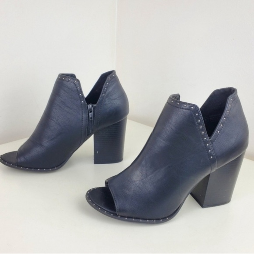 Women Boots Black Studed Size 9 Black Block Heel Peep Toe